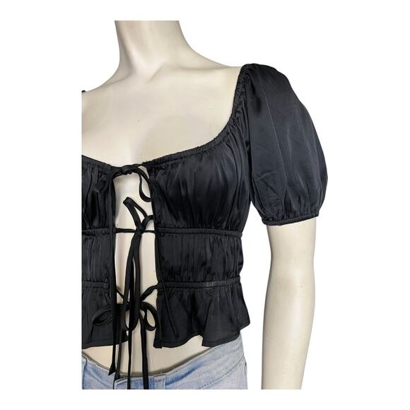 Festival Top Shirt Blouse Concert Summer Skimpy Crop y2k Black Goth Romantic - Picture 4 of 7